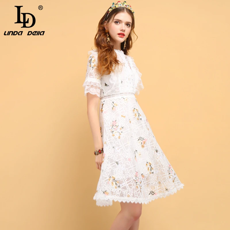 LD LINDA Делла, модное дизайнерское летнее Повседневное платье, женские открытые платья с оборками и цветочной вышивкой, элегантные женские короткие платья