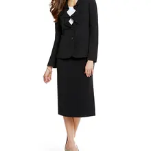 Индивидуальный заказ черный 2 кнопки Falbala ниже колена Для женщин юбка костюмы Для женщин комплекты Блейзер, костюмы миловидная», комплект из 2 предметов, куртка/юбка W04
