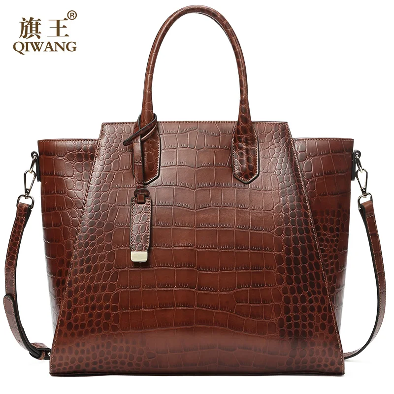 

Brown Authentic Women Bag 100% Genuine Leather Women Crocodile Handbag Vintage Large Tote Women Bag Brand Bag