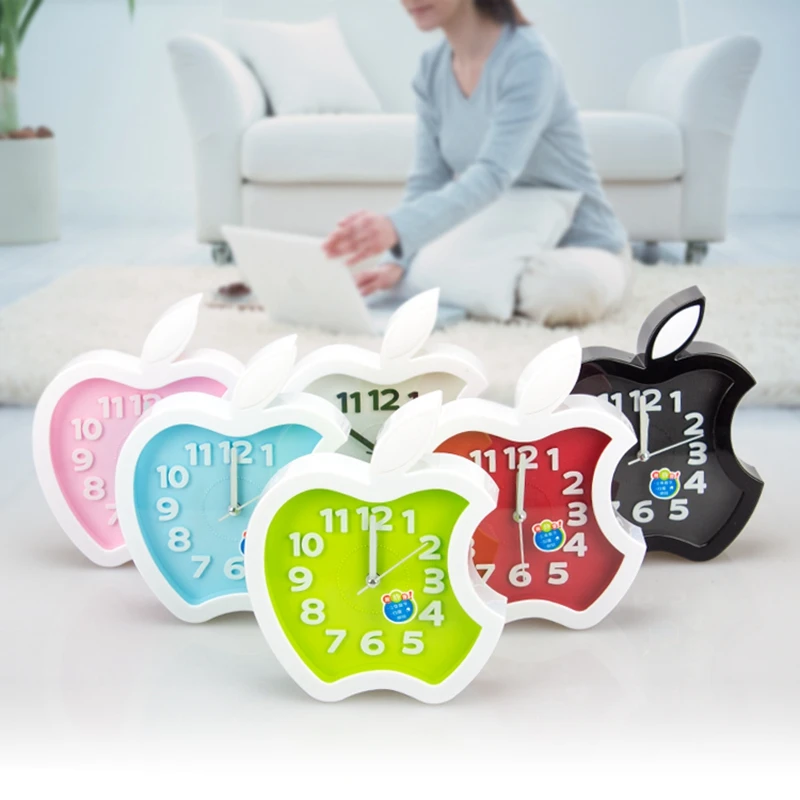  Alarm Clocks Candy colors Creat Portable mini Mute children student clock apple Desk Table gifts fa