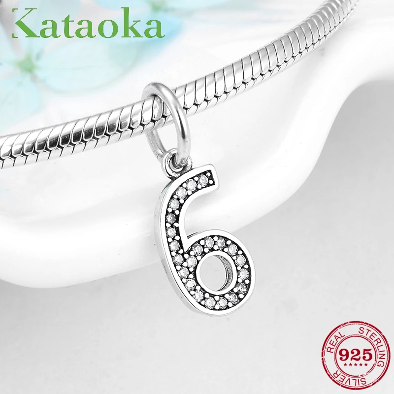 Authentic 925 Sterling Silver lucky Number 6 beads for Jewelry making Fit Original Pandora Charm Bracelets Jewelry making