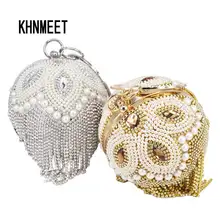 Oro Argento di Figura della Sfera In Rilievo Della Perla del Sacchetto di Sera di Cristallo delle nappe Sacchetto di Frizione Del Partito anello circolare Borselli borse Pochette da gionro 3041K(China)