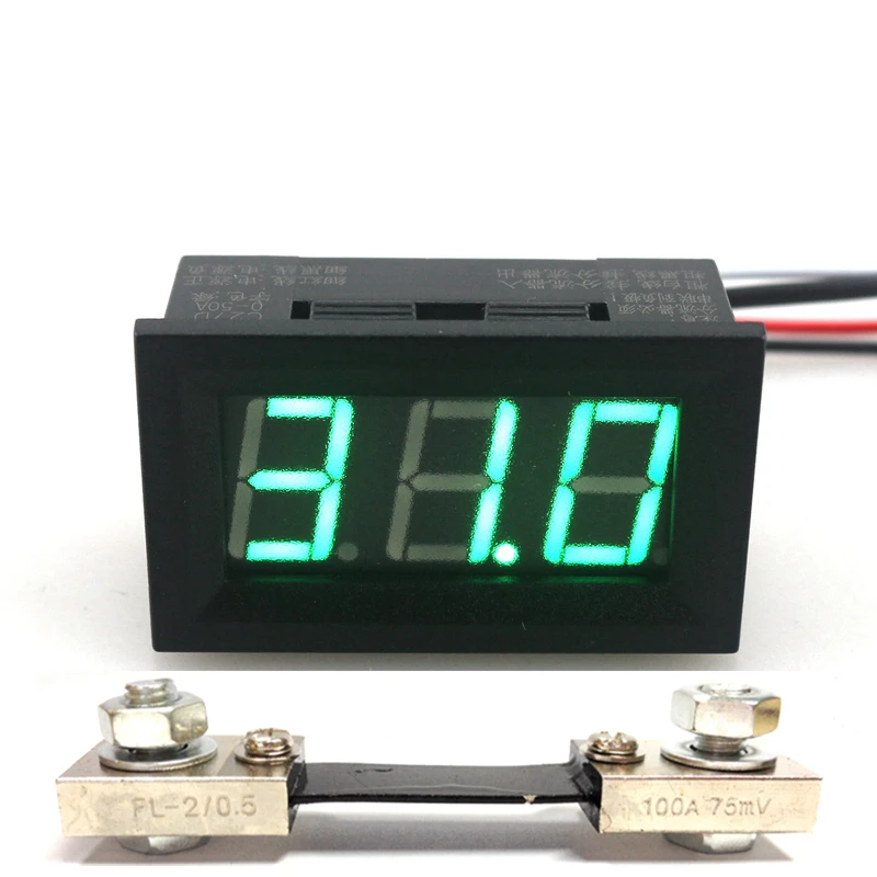 Зеленый светодиодный дисплей Цифровой амперметр DC 100A 28 в измеритель тока усилитель питания монитор 100A/75mV шунтирующий резистор