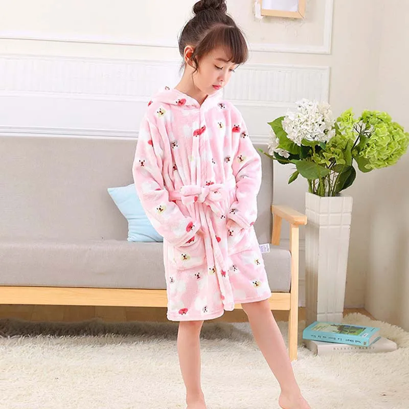 HziriP/Новые Детские Банные халаты; милые пижамы с капюшоном для отдыха; мягкая фланелевая плюшевая теплая ночная рубашка; детская одежда для девочек и мальчиков