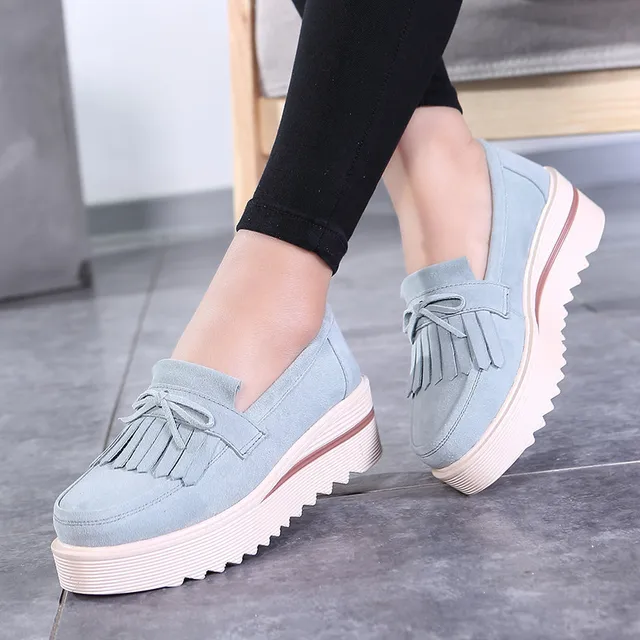 ZOQI Spring Women Flat Platform Shoes Suede Leather Tassel Slip on ...