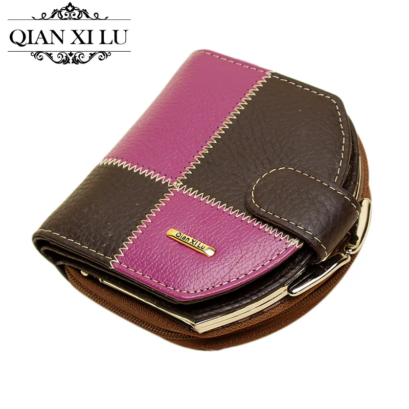   New Fashion Women Purse Plaid Stitching Split Leather Ladies Wallet Female Short Women's Wallets  #135 