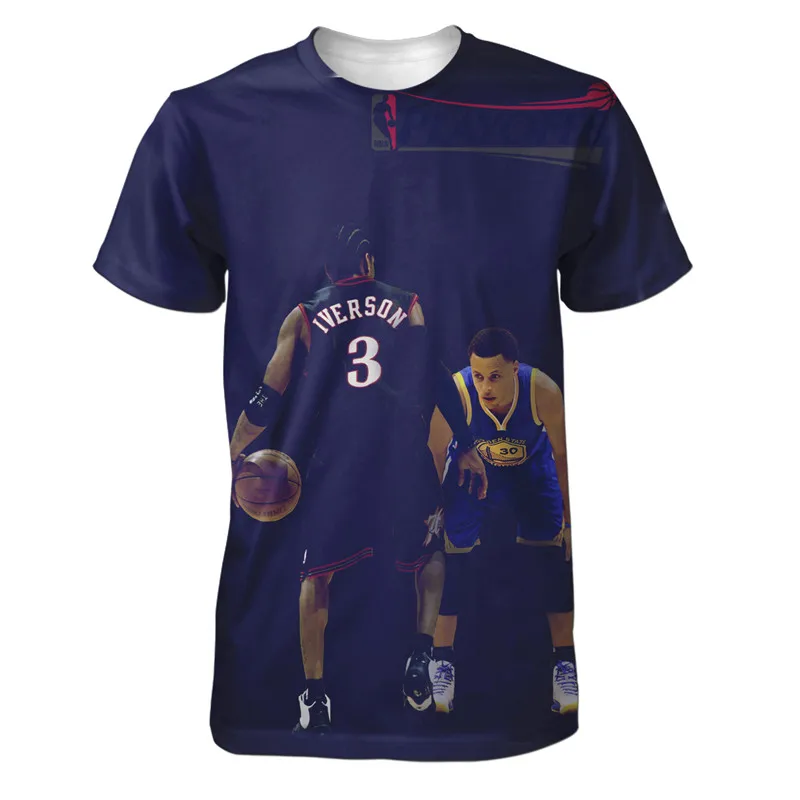 REAL American US SIZE Allen Iverson vs Steph CurryCustom made 3D Sublimation Print T-Shirt plus size 3xl 4XL 5XL 6XL
