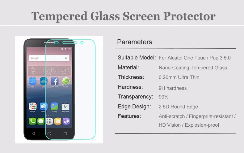 Для Alcatel One Touch Pop 3 5,0 защита экрана 2.5D Взрывозащищенная пленка из закаленного стекла для Onetouch Pop3 5 5015D 5065D 5015X