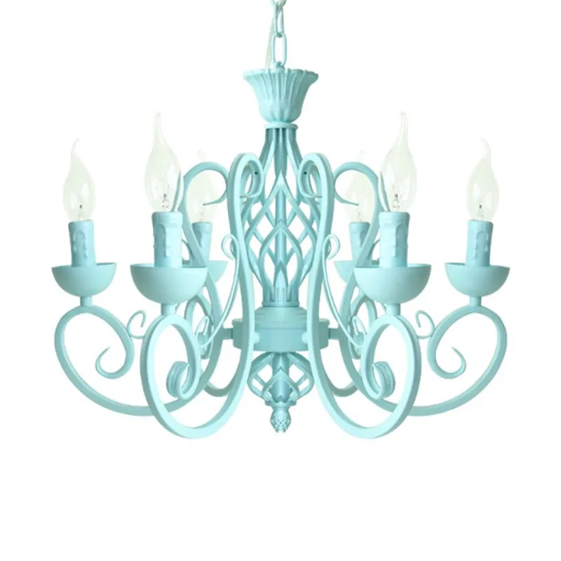 Современная Классическая железная лампа синий белый розовый E14 Свеча светильник Светодиодный Люстра светильник для гостиной спальни столовой