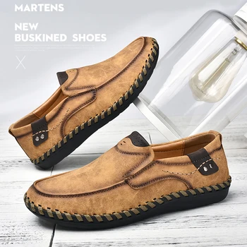 

Men Casual Shoes Leather Handmade Shoes Men Soft Breathable Moccasins Boat Flats Driving Shoes Male Rubber Outsole Footwear