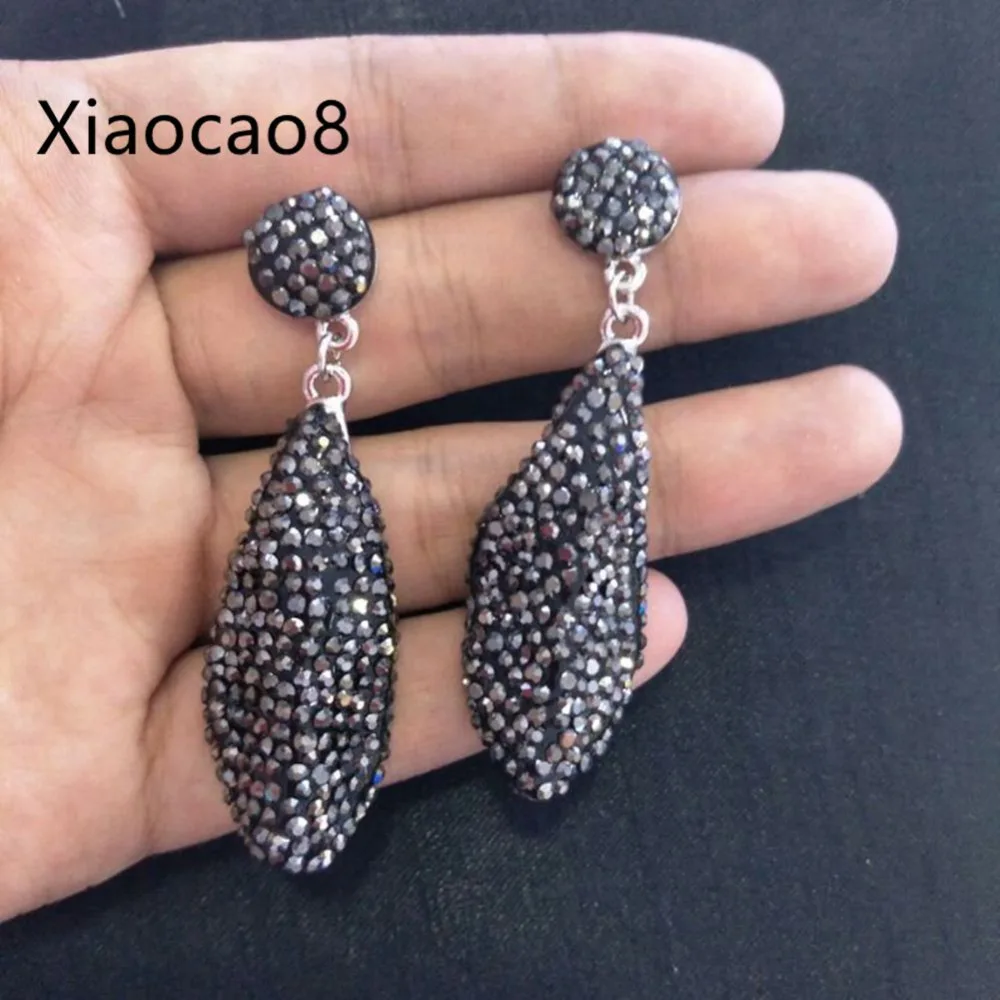 Black Rhinestone Dangle Drop Earrings Women Metal Long Earrings Fashion