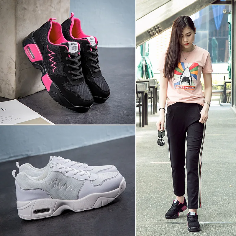 

2019 Spring Women's Sports Shoes Flock Platform White Sneakers Lace-Up Sewing Wedges Lover Shoes for Women Zapatos Mujer