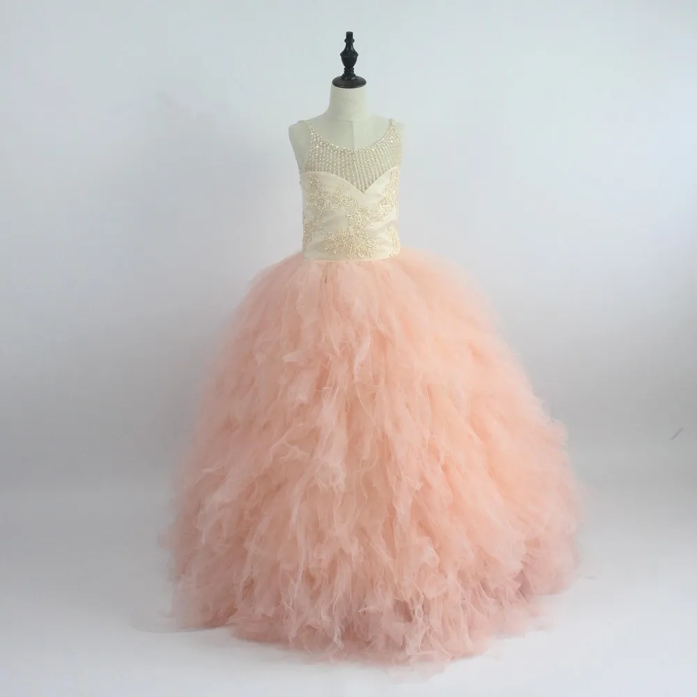 Flower Girl Dresses 2017 Custom Made Beaded Lace Bodice Floor Length Girls Pageant Dresses Kids First Communion Dress Flower Girl Dresses 2017 Custom Made Beaded Lace Bodice Floor Length Girls Pageant Dresses Kids First Communion Dress