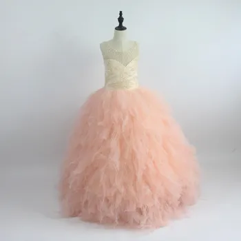 

Flower Girl Dresses 2017 Custom Made Beaded Lace Bodice Floor Length Girls Pageant Dresses Kids First Communion Dress