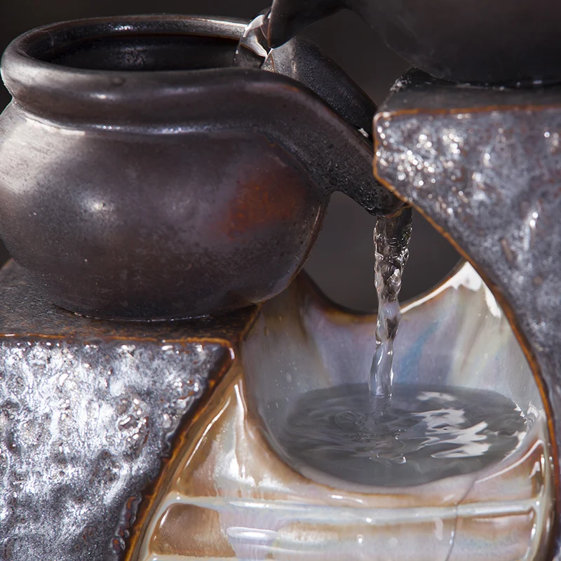  110-220V Vintage Coarse Pottery Water Fountain Decor Bedroom Mute Humidifier Living Room Water Feat - 32897352694