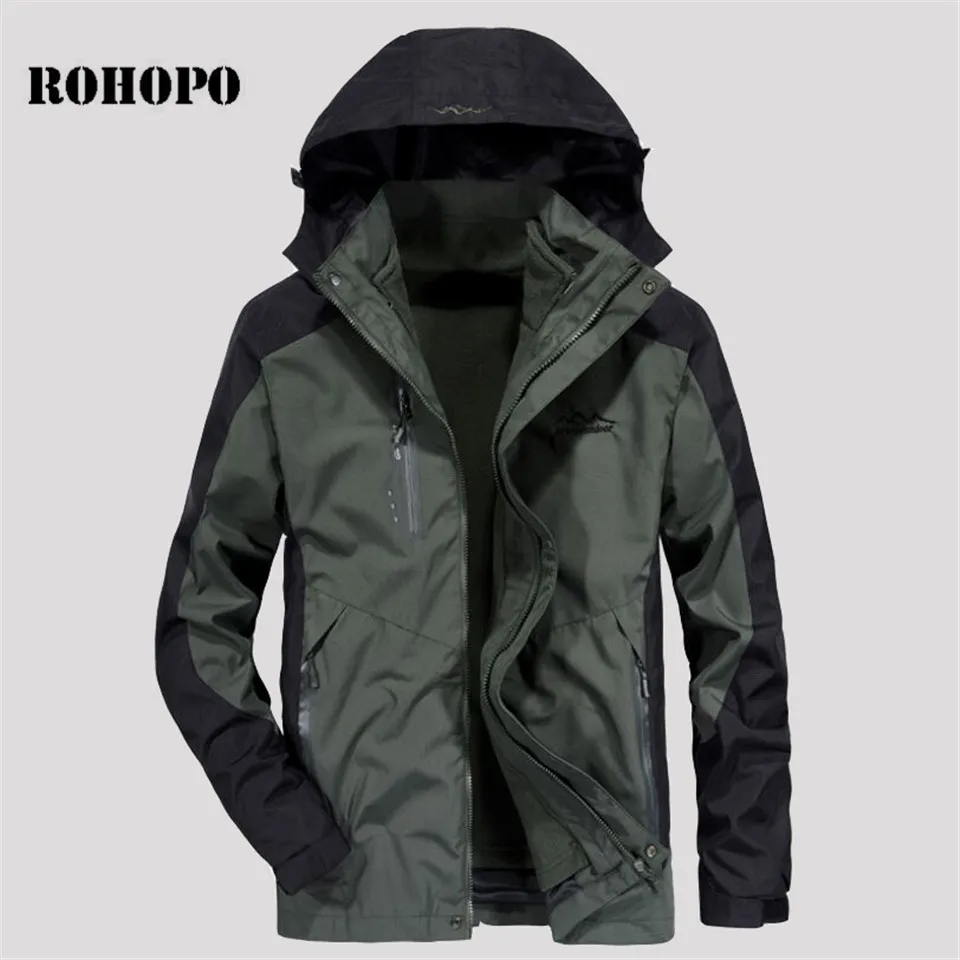 

ROHOPO Windbreaker Winter Warmly men's waterproof jacket hat removed fleece keep warmly windbreaker soft shell sportswear men
