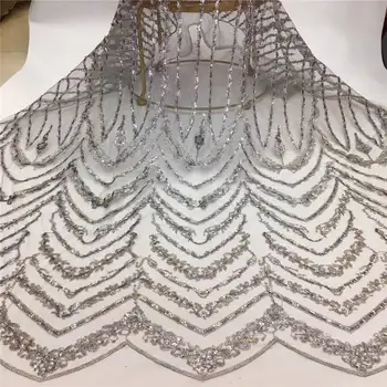 

Gray Sequin Fabric 2019 Tulle Lace Fabric New Arrival Evening Party Dress African Lace Fabric QF1210B-1