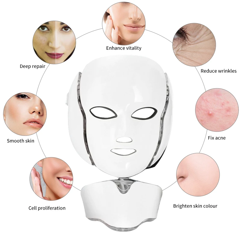  Professional 7 Colors Led Mask Facial Light Therapy Skin Rejuvenation Device Spa Acne Remover Anti- - 33005205813