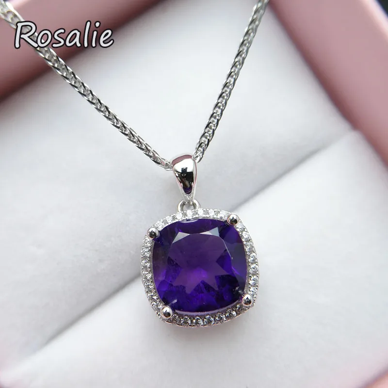 

Rosalie,100% natural 3.7 ct deep color African Amethyst gemstone Pendant For Women 925 Sterling Silver fine jewelry for wommen