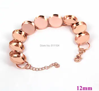 

12mm Blank Bracelet Settings Rose Golden tone Plated Round Deep Wall Bezels Link Chain Bracelet Bases DIY Crafts Findings