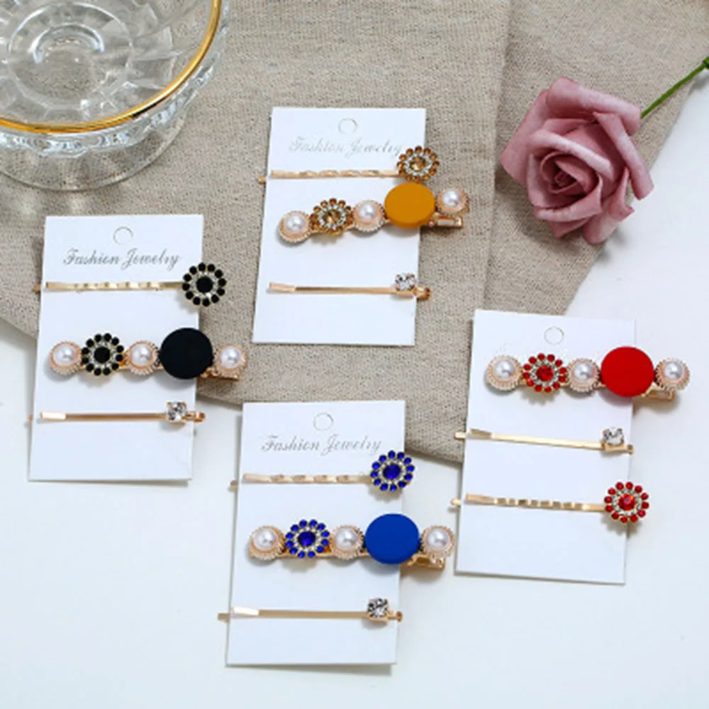

3pcs/1Set Korea Vintage Simulation Pearl Hair Clip Hairpins Fashion Button Shape Barrettes Girls Lady Hair Hairgrips Accessories
