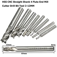 כרסום cnc 10pcs / Set 2-12Mm End Mill סט HSS 4 להבים חליל כרסום קאטר נתב Bit Cnc מיל המקדח עבור כלי עבודה (3)