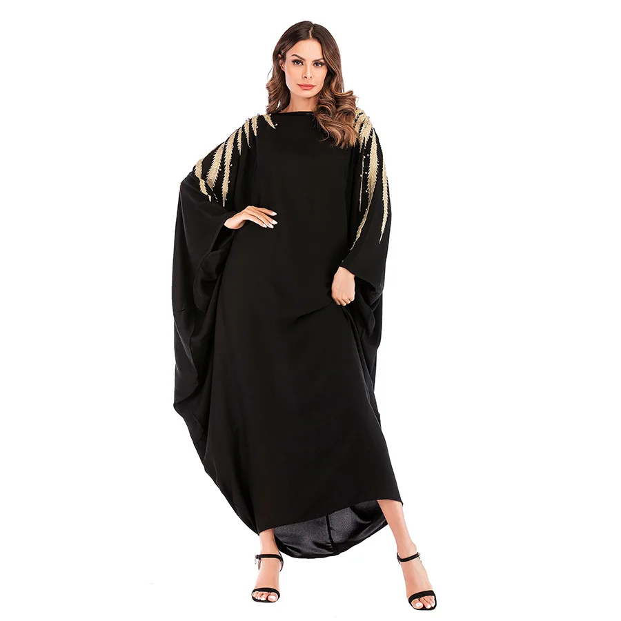 Women Muslim Maxi Dress Nida UAE Abaya Batwing Sleeve Robe Gowns Jubah Kimono Ramadan Arab Embroidery Islamic Moroccan Kaftan |