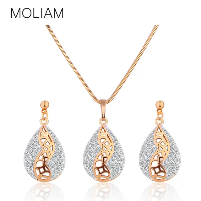 Moliam Water Drop Pendant Necklace Earring Set Gold Color Engagement Moliam Water Drop Pendant Necklace Earring Set Gold Color Engagement Jewelry Sets Factory Costume