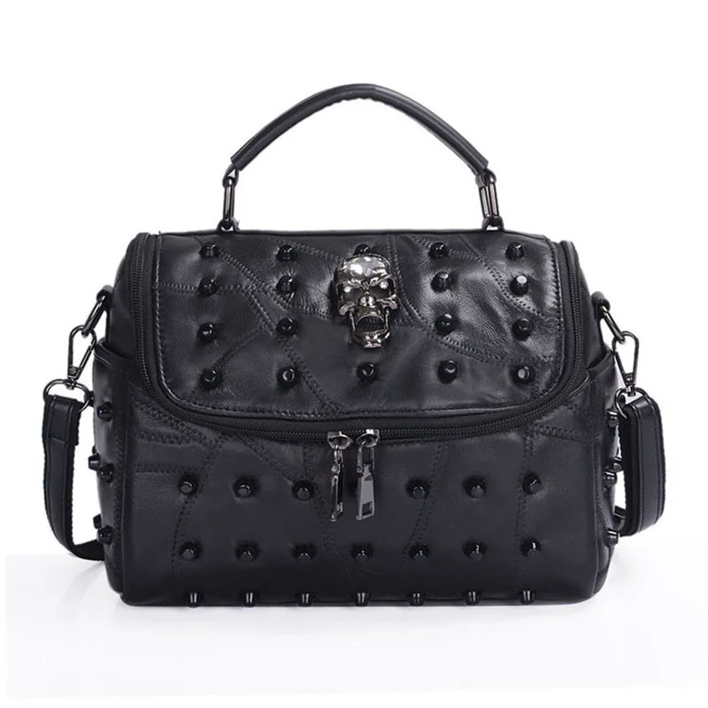 

Womens Leather Skull Handbag Real Split Leather Bag Women Messenger Bags Tote Purse Handbag Rivet Bag Crossbody Bolsas Femininas