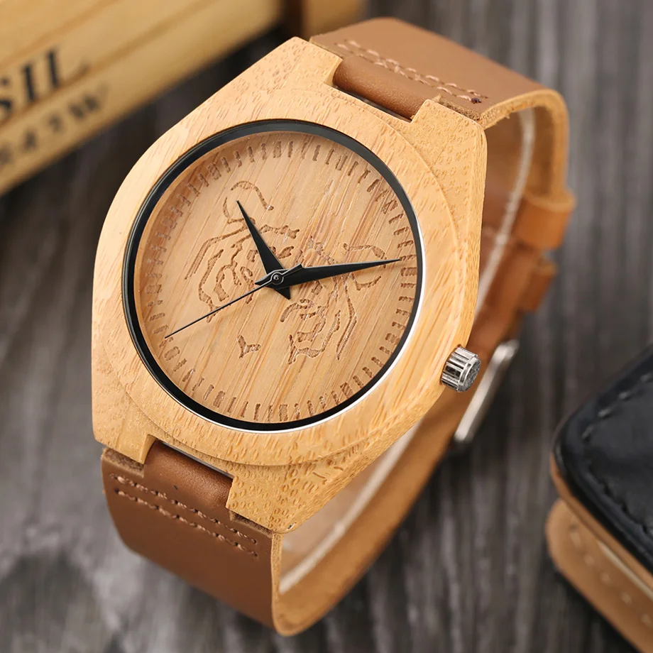 Top Unique Men Natural Wood Watches Tiger Pattern Genuine Leather Bracelet Sport Quartz Watch Male Special Gift (8)