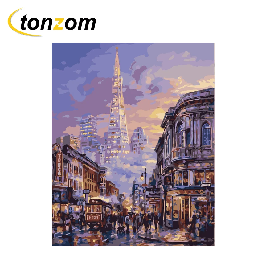 Christmas Eve DIY Paint By Numbers Number Canvas Hand Painted Painting Town City