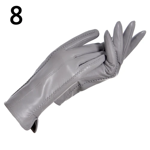 QUEENFUR Women Gloves Genuine Leather Grey Leather Gloves Ladies Warm