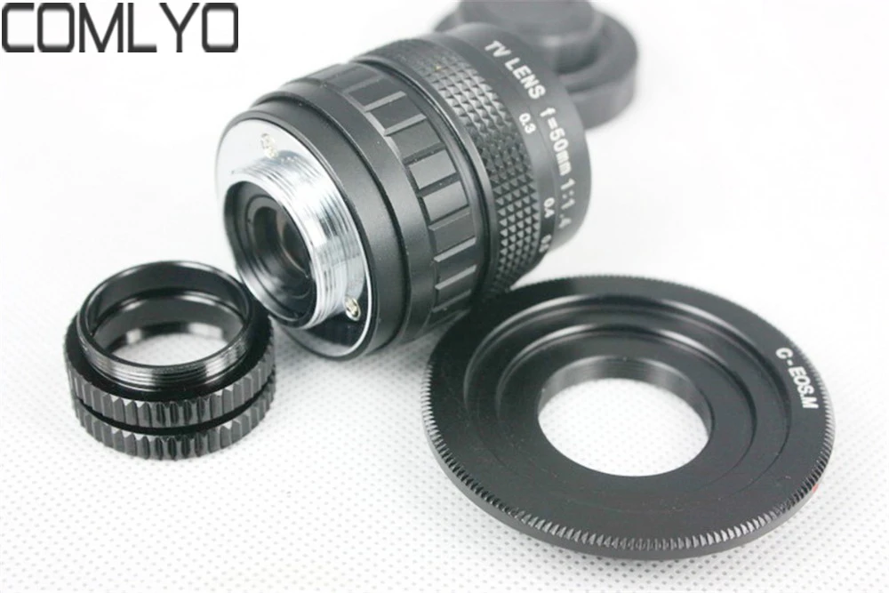 New COMLYO Camera Lens Adapter 50mm f1.4 CCTV TV Lens for Canon EOS M+ C-FOR EOS M adapter +2 Macro Rings Camera Accessories