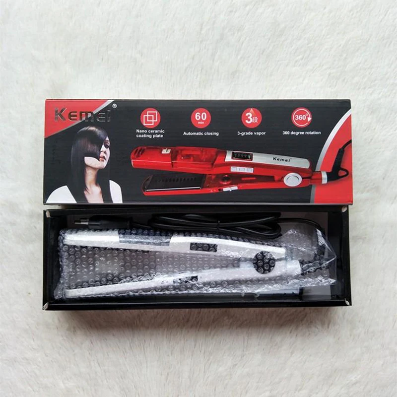 KeMei Steam Hair Straightener Nano Ceramic Coating Plate Hair