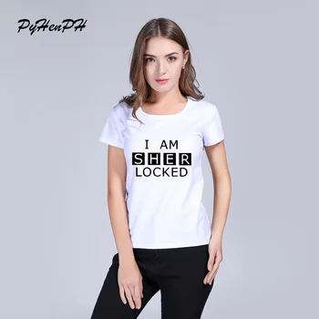 

PyHenPh Sherlock Holmes women t-shirt I Am Sher Locked print funny casual tee shirt femme fashion brand harajuku punk tops