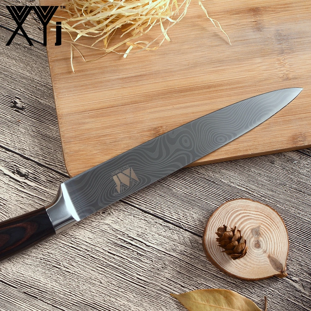 XYj кухонный нож из нержавеющей стали, Дамасские вены, Высокоуглеродистый нож для нарезки сантоку, нож для очистки овощей, инструменты для приготовления пищи, аксессуары