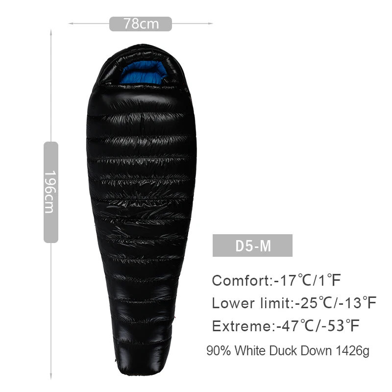 AEGISMAX D Серия белый утиный пух мумия кемпинг походный спальный мешок Сверхлегкий Открытый трехсезонный нейлоновый спальный мешок - Цвет: D5 BLACK M
