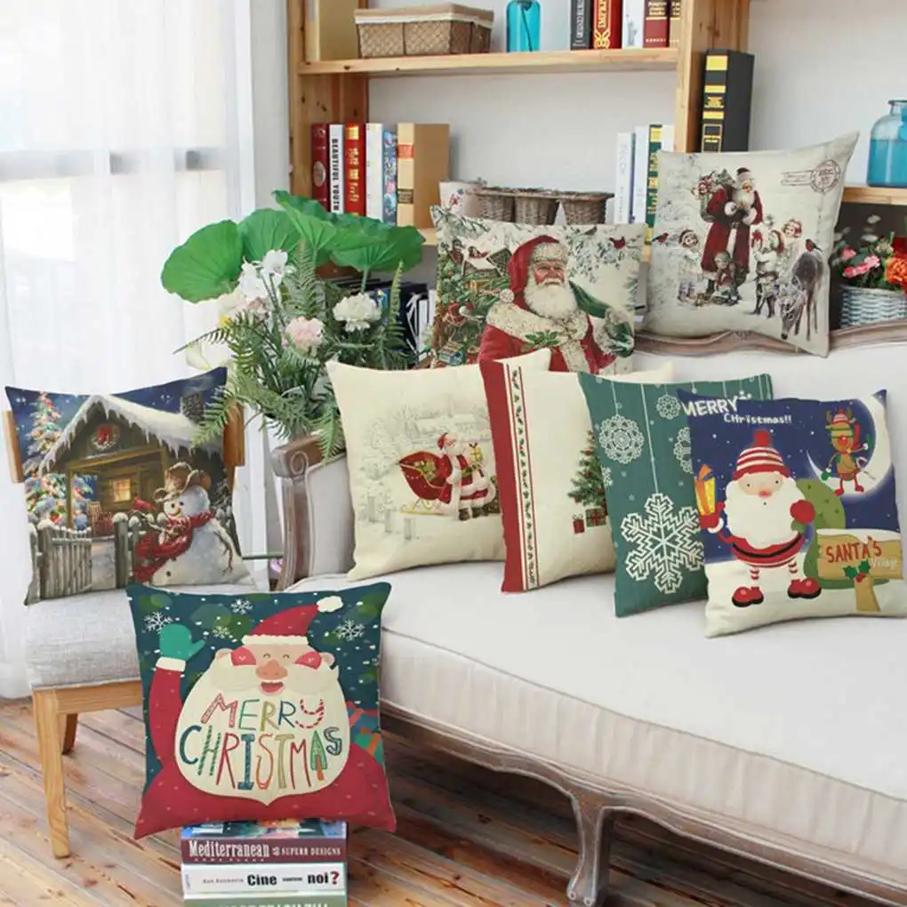 

45x45cm Christmas Throw Pillow Covers Santa Printing Pillow Case Decorative