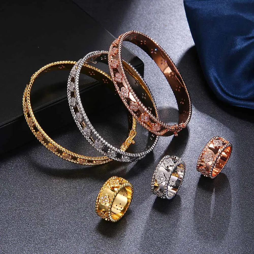 

HONGHONG 2019 High-quality Bangle & Bracelet Rings Jewelry Suit for Women Kaleidoscope Bracelet Rings sets Fashion Jewelry