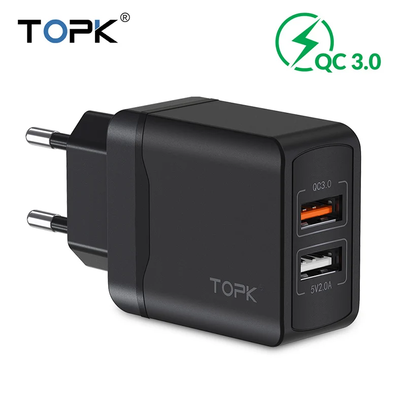 Быстрое зарядное устройство TOPK 3 0 28 Вт QC двойное USB европейская вилка дорожный