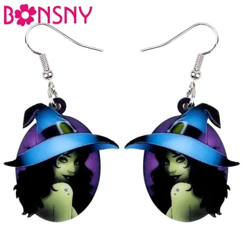 

Bonsny Acrylic Halloween Mysterious Witch Earrings Dangle Drop Round New Fashion Jewelry For Women Girls Teens Party Charms Gift
