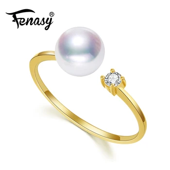 

FENASY Brand 18K Yellow Gold Rings 7-8mm Round Natural Pearl Ring For Love Bohemian Women 18K Gold Wedding Rings Engagement Ring
