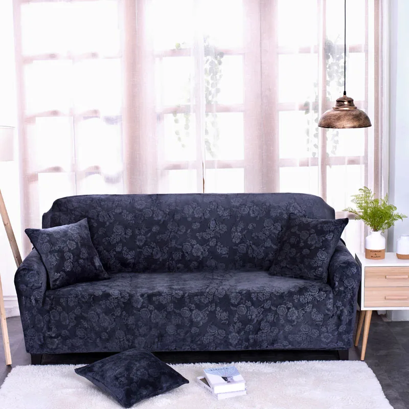 SunnyRain 1 шт. толстый бархат тиснение узор эластичный диван Чехол для дивана Slipcover чехол для дивана эластичный чехол для дивана - Цвет: Dark Grey