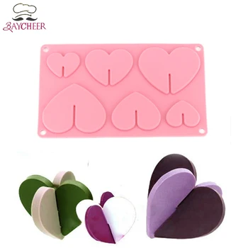 

BAYCHEER 3D Heart Shape Chocolate Mould Bakeware 6-Cavity Silicone Cake Cookie Ice Cream Decorating Tools Baking Accessories