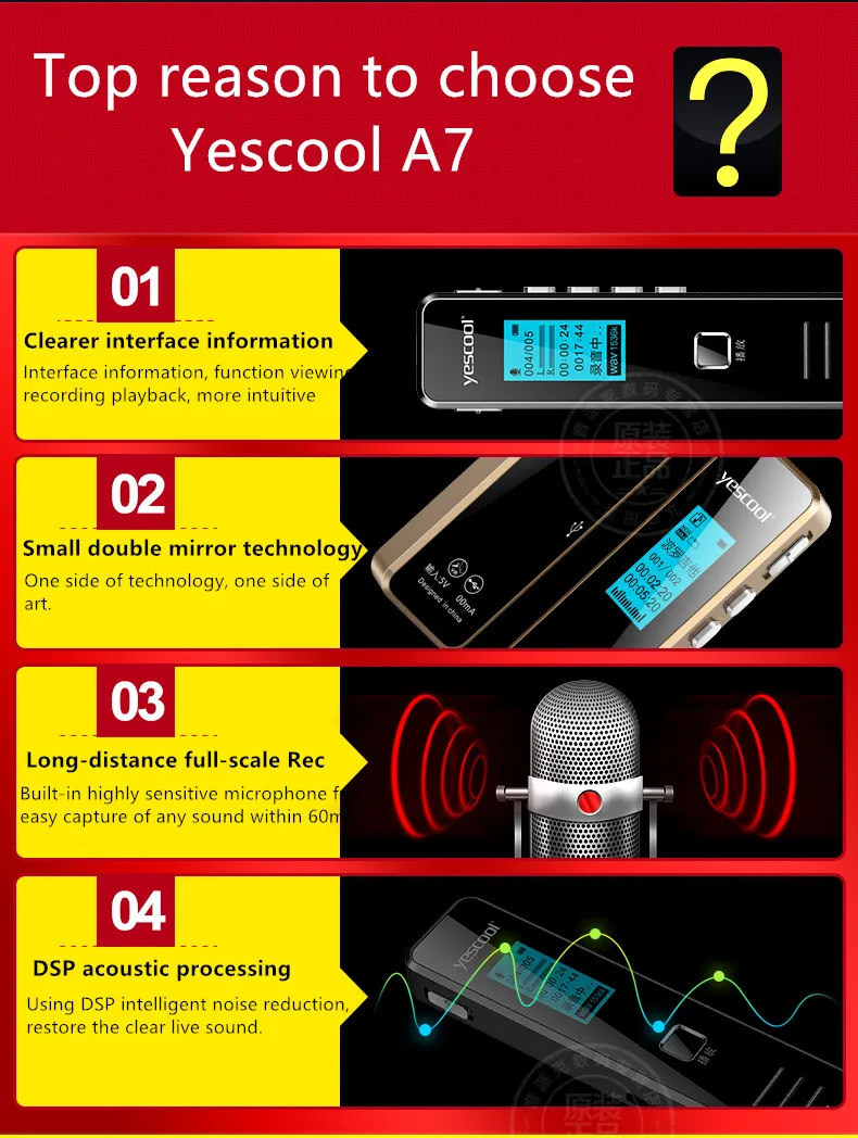 Yescool звук Запись цифровой Аудио Диктофон Регистраторы долговременная запись Шум снижение Professional Диктофон мини MP3 плеер