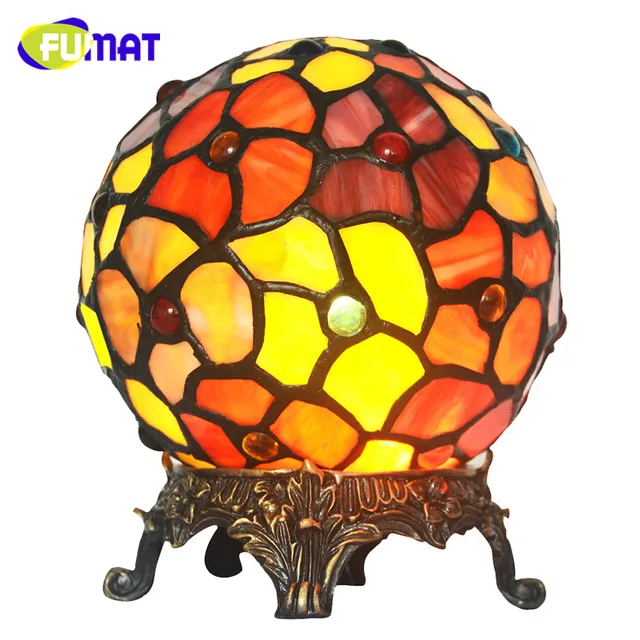 FUMAT ทรงกลมสีพิเศษ Night Light ทองแดงฐานแกะสลักตกแต่งเครื่องประดับเครื่องประดับตารางโคมไฟข้างเตีย...