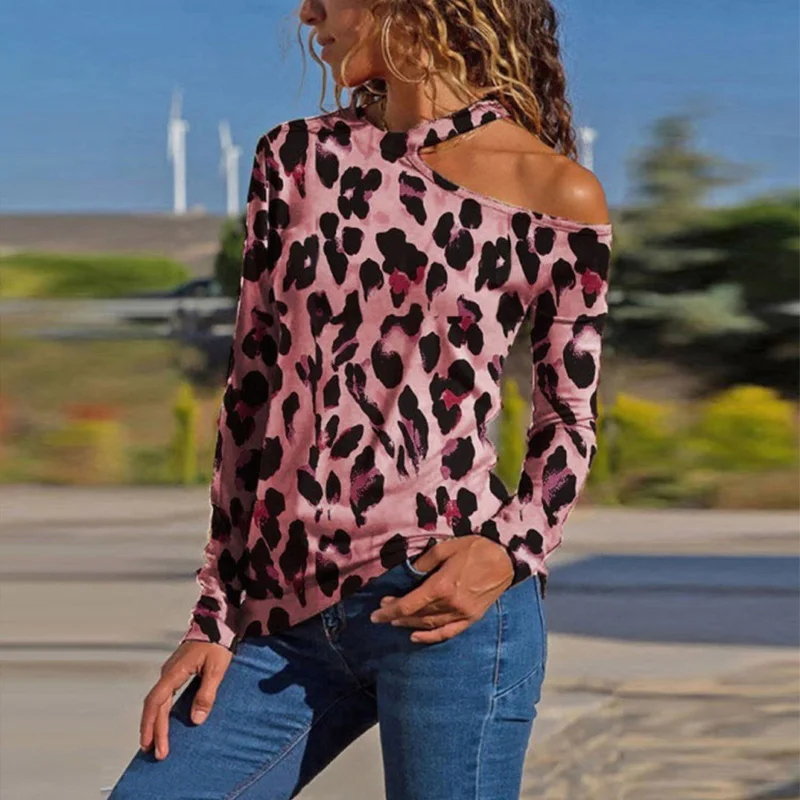 Plus Size Leopard Printed Halter Women Shirt Sexy Off Shoulder Long Sleeve Female Blouses Spring Fashion Casual Slim Woman Tops Plus Size Leopard Printed Halter Women Shirt Sexy Off Shoulder Long Sleeve Female Blouses Spring Fashion Casual Slim Woman Tops