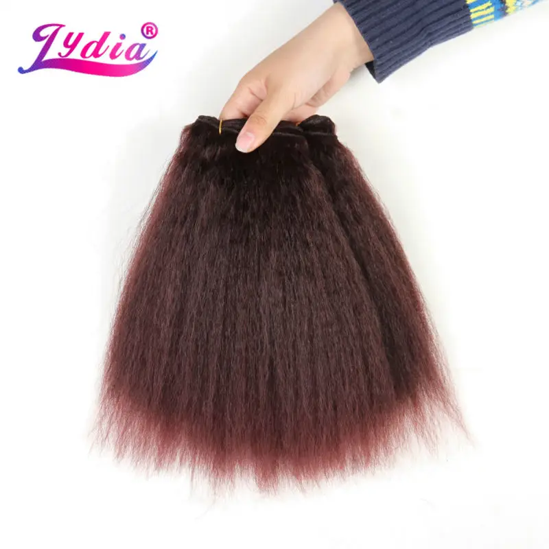 Лидия для черных женщин синтетические волосы для наращивания кудрявые прямая завивка чистый цвет 10 дюймов волосы волна 3 шт./лот пучки волос