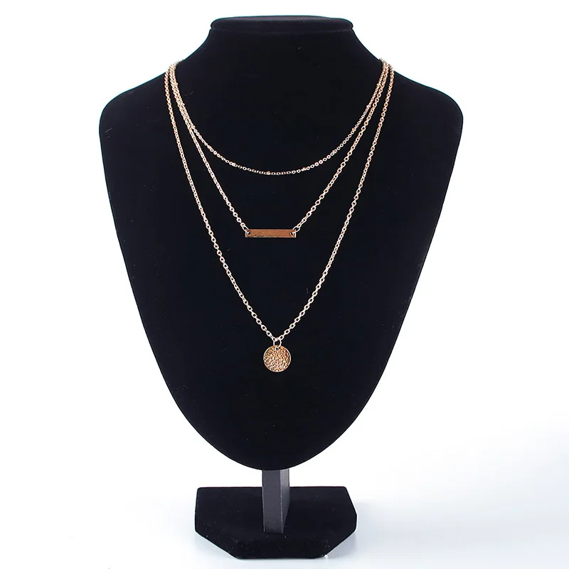 Women Fashion Multilayer Gold Chain Horizontal Bar Charm Chain Necklace