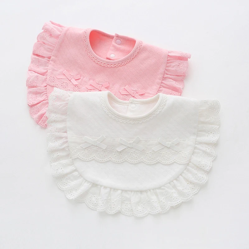 Princess Baby Bibs Burp 100 Cotton Lace Bow Pink and White Bib Baby